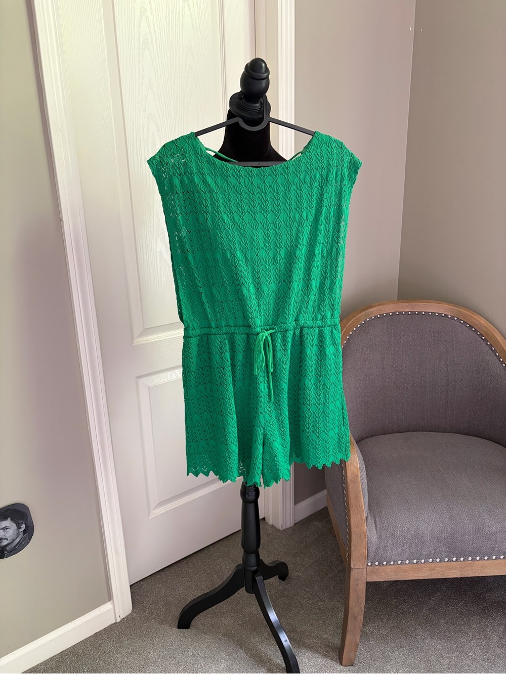 New York & Company Green Lace Romper